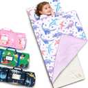 Primlect Toddler Thickened Foam Nap Mat with Pillow, Extra Large 55"x35", Soft, Supportive Sleeping Bag with Detachable, Washable Cover, for Sleepover, Home, Travel, Boys and Girls (Purple Dinosaur)