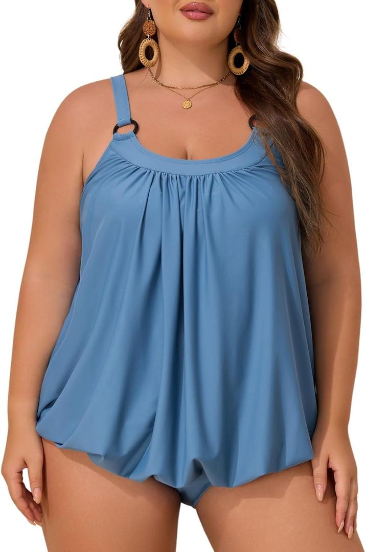 Aleumdr Plus Size Tankini Swimsuit for Women 2 Piece Tummy Control Bathing Suit Blouson Flowy Swim Dress with Bottom, Size 2X