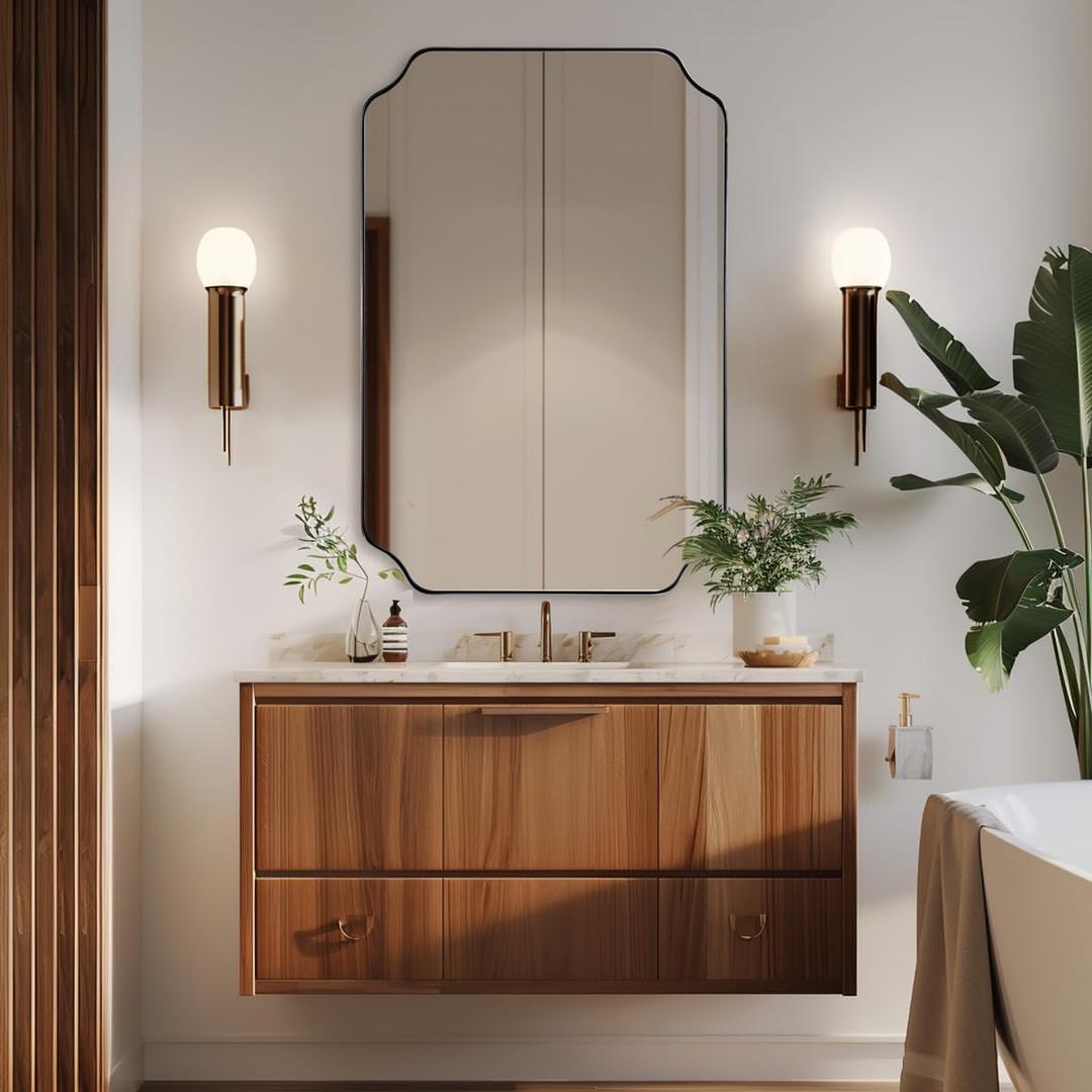 ANDY STAR Brushed Bronze Scalloped Mirror, 26"x38" Bathroom Vanity Mirror, Antique Scalloped Mirror in Premium Stainless Steel Frame, Timeless Shape with Unique Flair, Hangs Vertically/Horizontally
