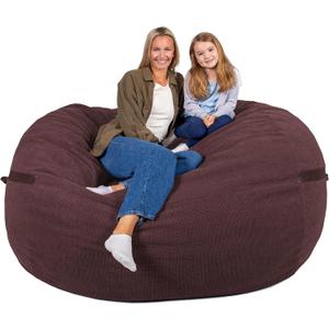 Big Joe Fuf 7Ft Giant Foam Bean Bag Chair, Oversized Couch with Removable Cover for Kids, Teens, Adults, Merlot Cloudweave, 7 Foot
