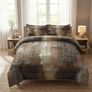 WeCozy King Size Comforter Set with 2 Pillowcases, Ombre Brown Grey Painting 3 Pcs Bedding for Kids and Adults, Contemporary Beige Soft Comforter Set for Bedroom Bed Decor