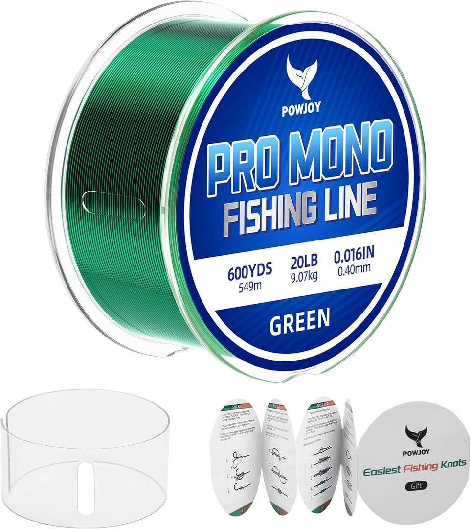 3 x Monofilament Fishing Line with Knot Guide Card, Tangle-Free Snap Ring for No More Mess, Low Memory Smooth Casting Nylon Mono String, 15/20/30/50/80LB, 220-1050 Yards