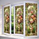 IVN Privacy Window Film Stained Glass Window Cling Floral Vase Design Static Cling Glass Film for Bathroom Kitchen Door Panel 17.7 x 39.3 Inch (Flower Basket)