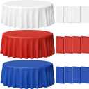 12 Pack Plastic Tablecloths, Disposable Red White and Blue Patriotic, Waterproof Round 84 Inch for Independence Day, Memorial Day, Veterans Day4th of July250 Anniversary Decorations