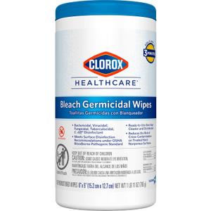 Clorox Healthcare Bleach Germicidal Wipes, 6" x 5", 150 Count Canister (Package May Vary)