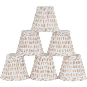Chandelier Shades Set Of 6,Mini Lamp Shade 3" Top x 5.5" Bottom x 4.7" Slant ,Small Lamp Shades Clip On Bulb,Pleated Chandelier Lamp Shades,Fabric Lampshades That Attach To The Bulb(Brown Floral)
