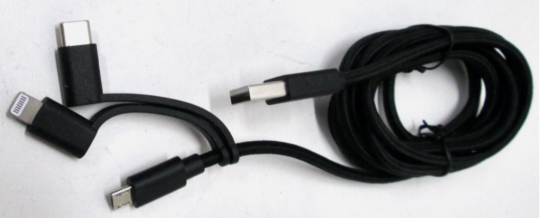 New Open Package Philips 3-in-1 USB Black Charging Cable - 6 ft