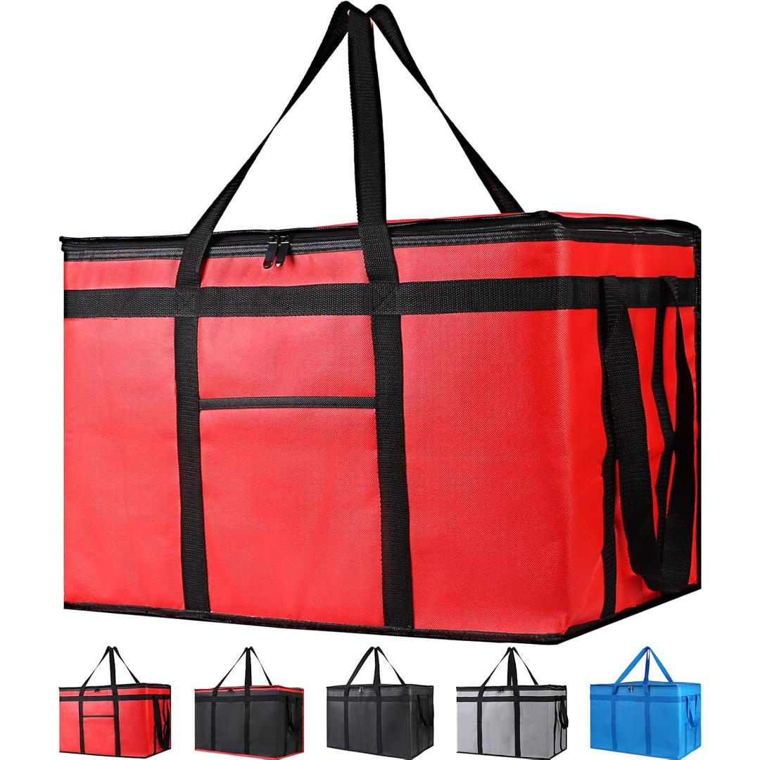 Bodaon 10-Pack Insulated Food Delivery Bag for Commercial Delivery, XXX-Large Grocey Shopping Bag for Catering, Cooler/Thermal Bags for Pizza, Red