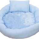 Round Donut Cat and Dog Cushion Bed with Pillow Washable Small Pet Bed 20in Anti Anxiety Round Fluffy Plush Cat Bed (Medium, Blue)
