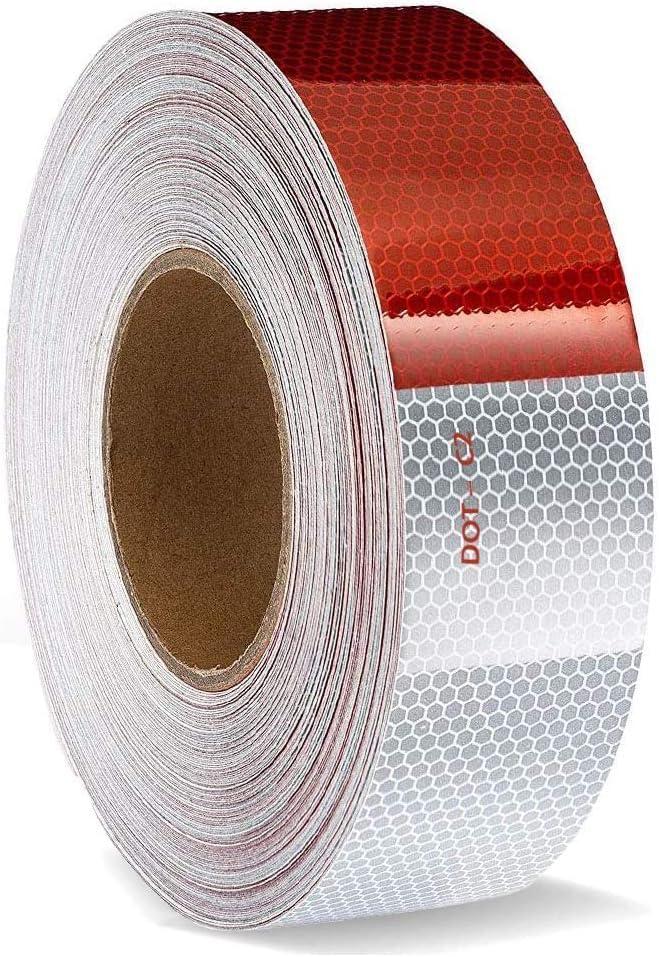 2" X 100FT DOT-C2 Reflective Tape -6" Red x 6" White Waterproof Reflector Conspicuity Tape - Safety Sticker Strips for Trailers, Cars, Trucks, Warning Tape Automotive Accessories