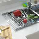 CHIRISEN Expandable Large Roll Up Dish Drying Rack 18 Tube 21.25x12.79''Collapsible Over The Sink Rack Non-Slip Silicone Rolling Dish Drainer Stainless Steel Roll Rack for Kitchen Sink Counter (Gray)