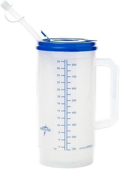Medline Graduated Insulated Carafes, Clear, 28 Oz (32 Ounces, Clear with/Blue Lid)