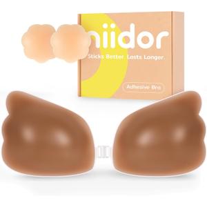 Niidor Adhesive Bra Strapless Ultra Sticky Invisible Push up Silicone Bra Multiple Colors Sizes Reusable for Backless Dress (Wing Bronze)