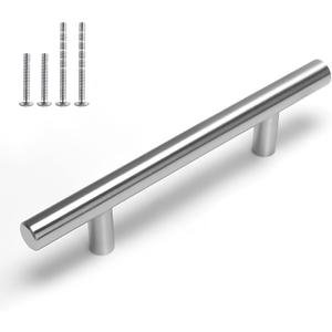 homdiy 96mm Cabinet Handles Drawer Pulls - HD201SN Cabinet Hardware Brushed Nickel Cabinet Pulls 5 Pack Modern Cupboard Handles for Kitchen Cabinets (3-3/4in hole centers)