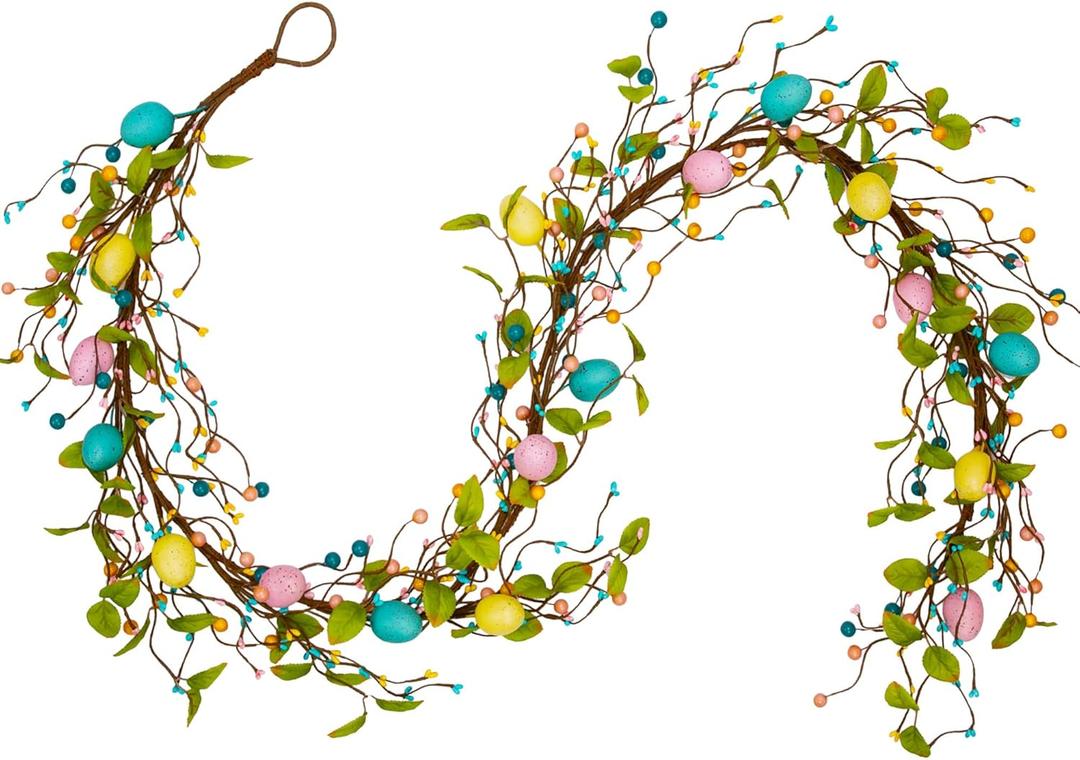 6Ft Easter Egg Garland for Mantle Easter Decorations Spring Floral Garland Gifts Home Decor Wall Window Table Party