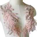 Beaded Applique, Flower Sequin Patch, Pink Lace Applique for DIY Neckline Wedding Bridal Prom Dresses Costumes 14.1x4.9 inches 1 Pair (Pink)