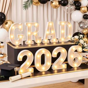 OLANRUN 2026 Graduation Decorations - 8 Pcs LED Marquee Light Up Letters GRAD 2026 for Table & Wall, Class of 2026 Graduation Party Decor Supplies for Kindergarten Preschool High School College, 6.2in
