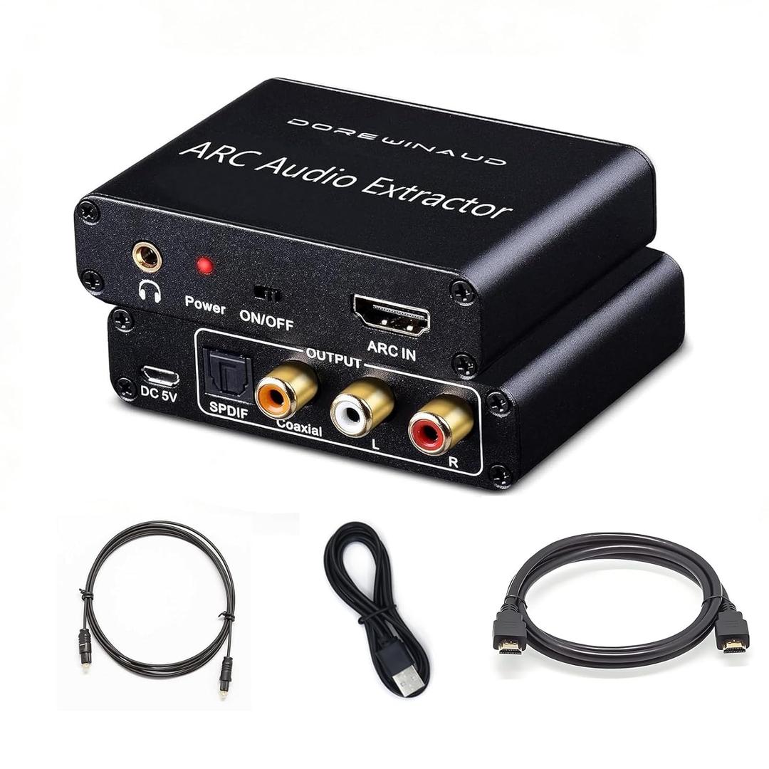 HDMI ARC Audio Extractor Converter,192KHz ARC Audio Extractor DAC Converter, Digital to Analog Audio Converter, Optical HDMI ARC to Optical/Coaxial Stereo L/R 3.5mm Jack for TV (ARC Input)