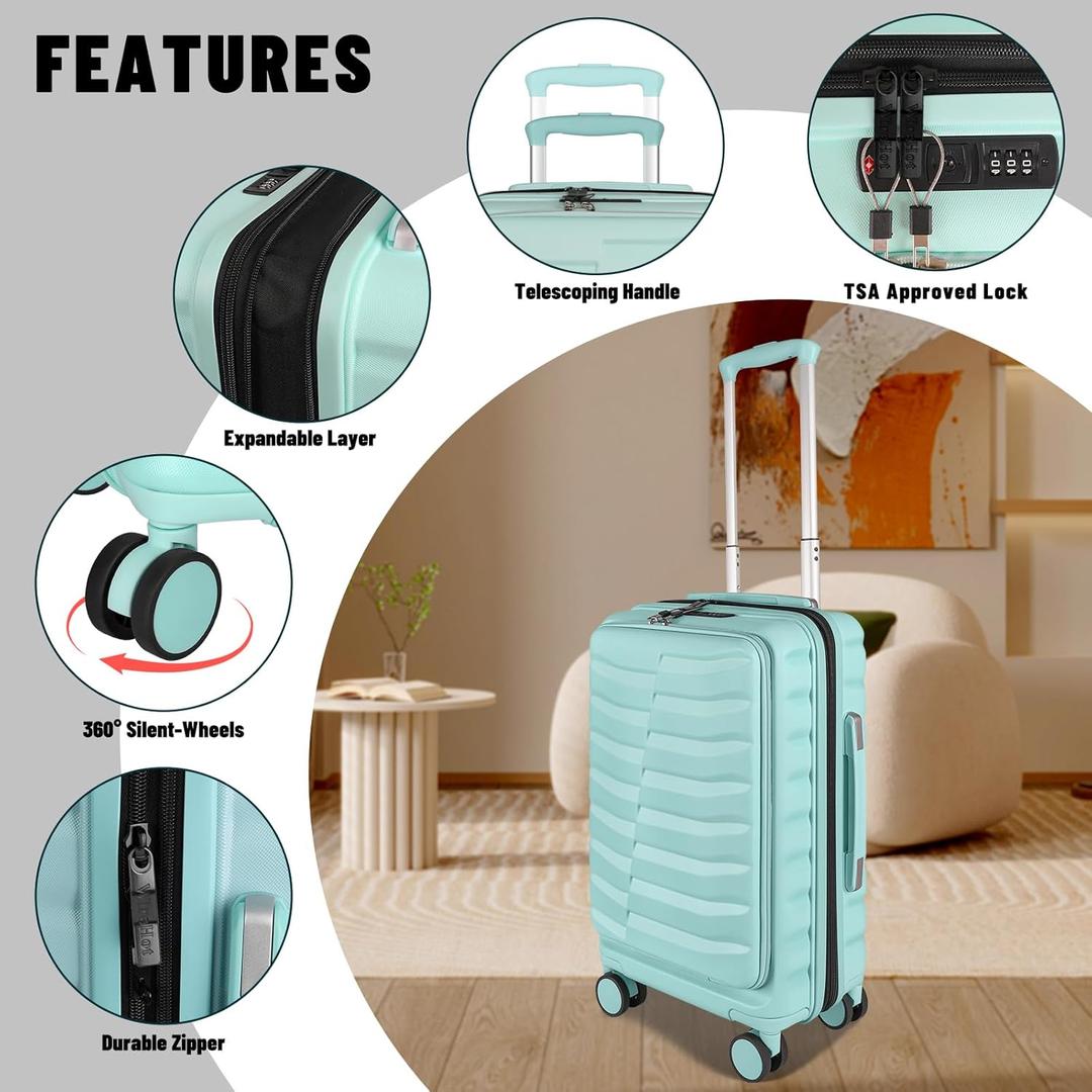 Lightweight Luggage with Spinner Wheels & YKK Zipper, 1-Piece Suitcase ABS+PC Hardside Hard Shell Luggage Set with TSA Lock, Light Mint Green (20+24+28 inch)