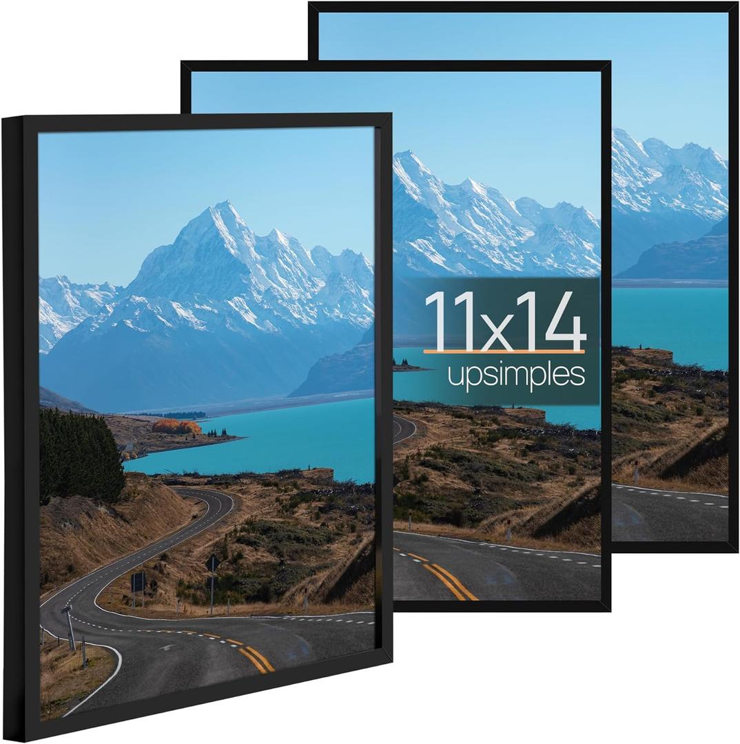 upsimples 11x14 Picture Frame Set of 3, Made of High Definition Glass for 11 x 14, Wall Display Thin Border Photo Frames for Home Dcor, Black