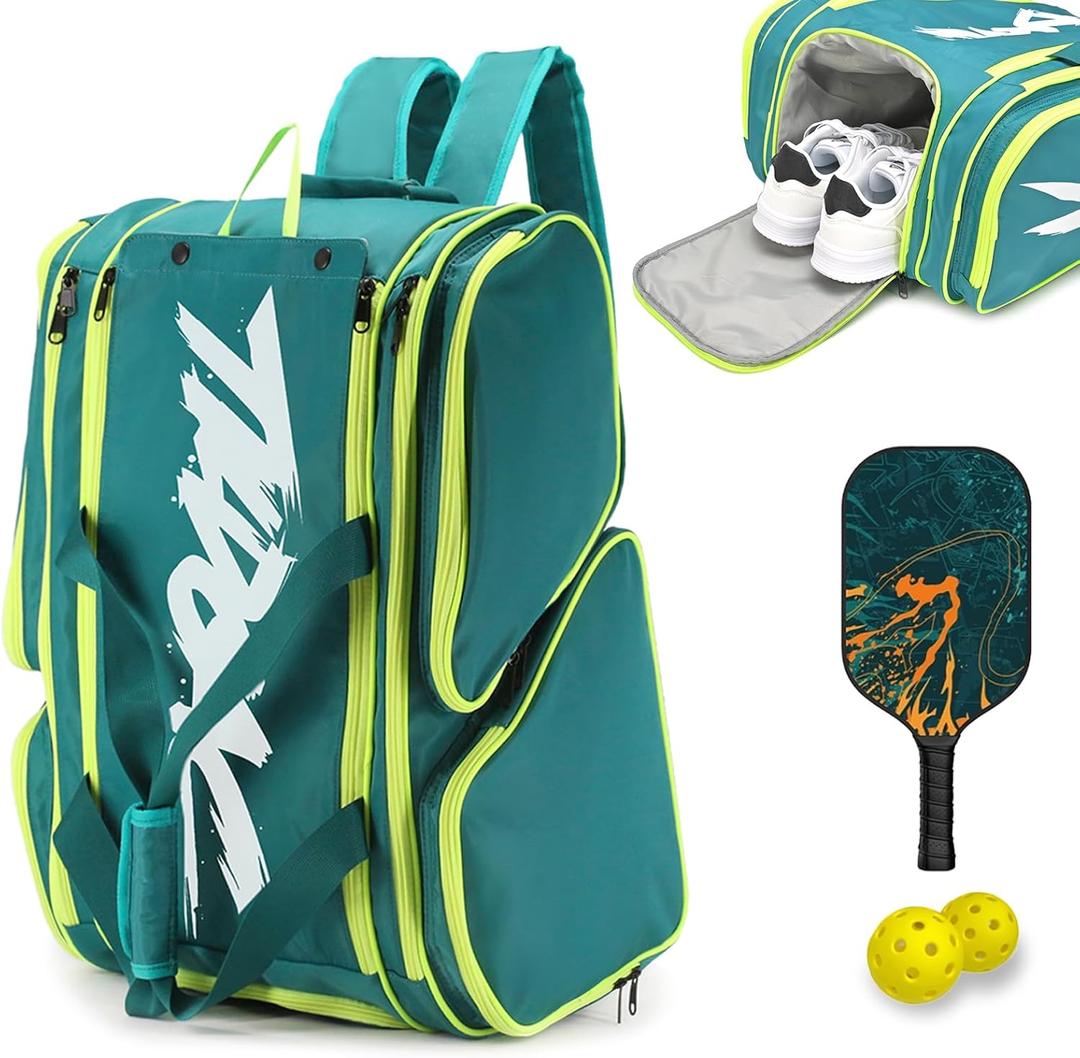 Pickleball Bag - Large Paddle Bag for 4 Paddles & Accessories - Fence Hook, Extra Pockets, Shoe Compartment (15.5"L*9.84"W*22"H, Green) Pickleball Bag - Large Paddle Bag for 4 Paddles & Accessories - Fence Hook, Extra Pockets, Shoe Compartment (15.5"L*9.84"W*22"H, Green)