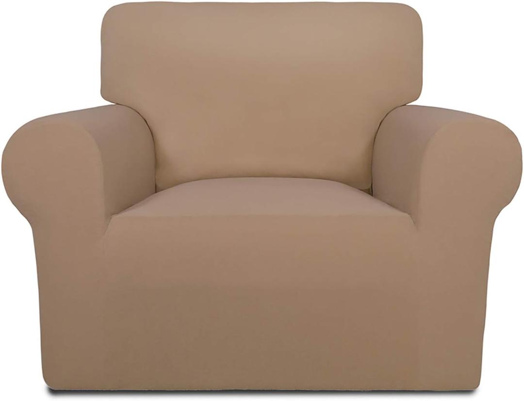PureFit Super Stretch Chair Sofa Slipcover Spandex Non Slip Soft Couch Sofa Cover, Washable Furniture Protector with Non Skid Foam and Elastic Bottom for Kids, Pets Chair, Camel