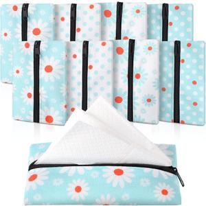 8 Pieces Purse Tissue Holder Reusable Travel Tissue Pouch Fabric Zipper Purse for Bag Car Office Home(Fresh)
