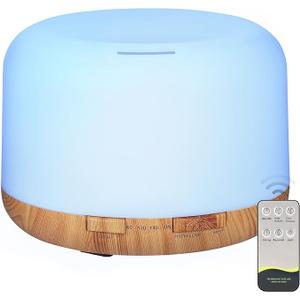 Oil Diffuser, 500ml Essential Oil Diffusers with 2 Mist Mode 4 Timers＆7 Ambient Light Waterless Auto Off, Diffusers Large Room Home Office