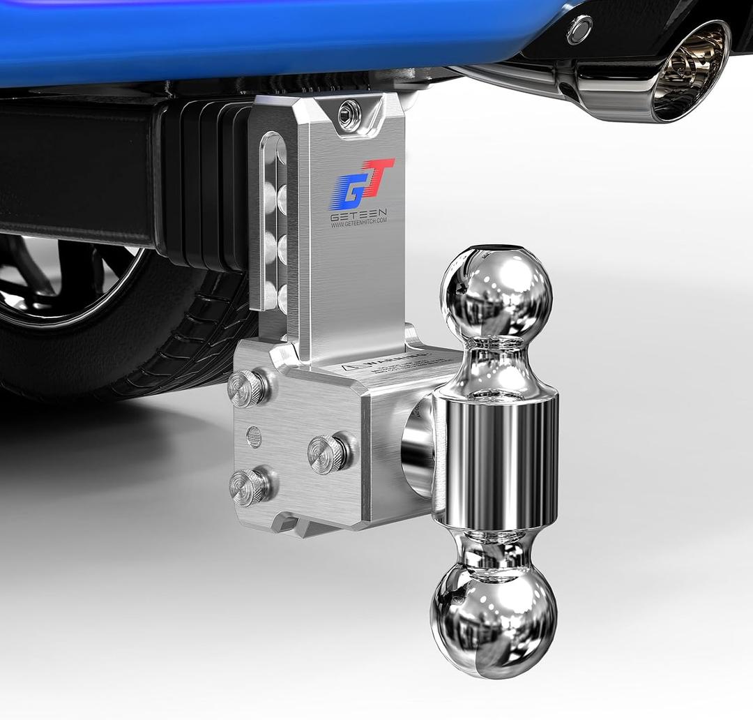 Geteen Adjustable Trailer Hitch Ball Mount - Fits 2.5" Receiver, Dual Ball 2" x 2-5/16"(15,000 GTW), 5" Drop & Rise Heavy Duty Aluminum Tow Hitch with 4 Anti-Rattle Gasket & 1 Locking Hitch Pin