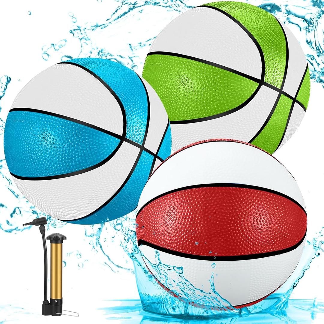Jenaai 3 Pcs Pool Basketball 9'' Water Basketball Bulk with Pump for Swimming Indoor Mini Hoop Waterproof Pool Party Game Toy Gift for Child Adult (Multicolor)