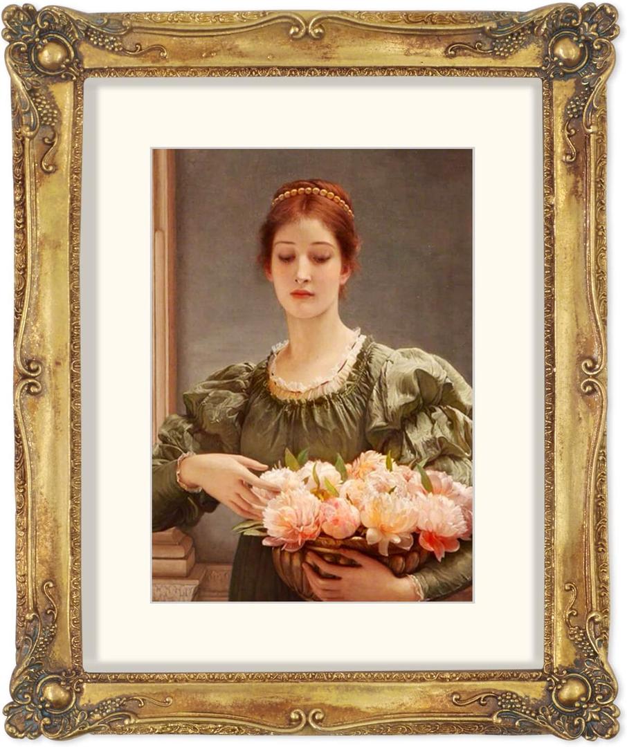 SIMON'S SHOP 11x14 Picture Frame Matted to 8x10 Photo, Vintage Gold Picture Frames 11x14 with Mat for 8x10 Artwork, Wall and Tabletop Display Poster Frames