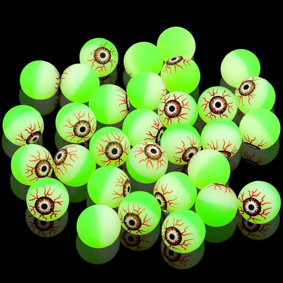 Chalyna 50 Pcs 1.1 Inch Glowing Halloween Eyeballs Bouncy Balls Bulk Glow in The Dark Luminous Scary Eyeball Toys for Halloween Party Favors Trick or Treat Game Terror Props (Green)