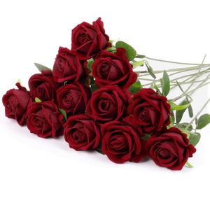 12 Pcs Artificial Rose Flowers, Dark Red Silk Roses with Long Stems, Realistic Fake Roses for Wedding Centerpiece Party Home and Office DIY Decor