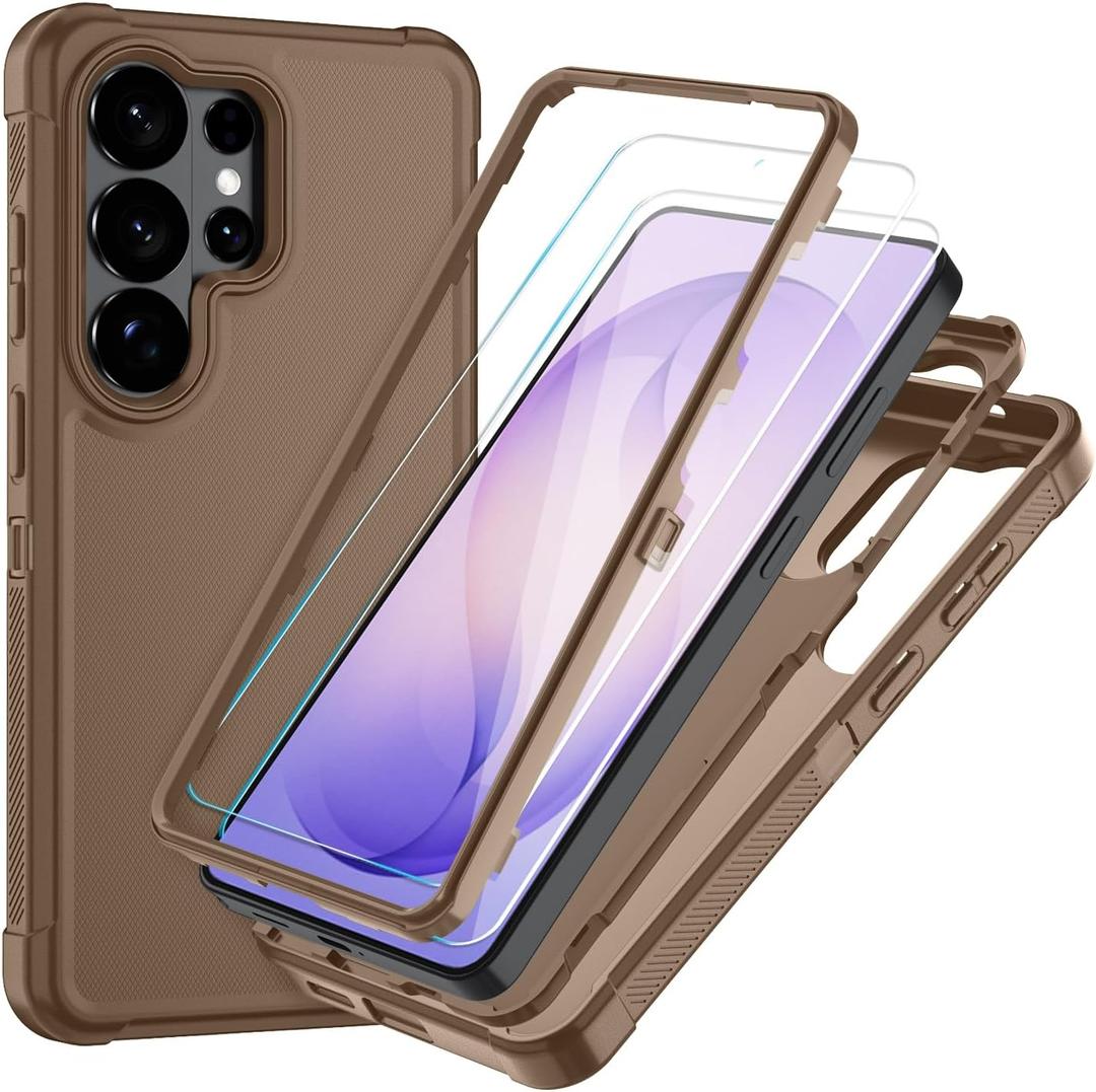 SunStory Compatible with Samsung Galaxy S26 Ultra Case with HD Screen Protector,3-Layer Heavy Duty Full-Body Cover,3 in 1 Hybrid Protective Case for Galaxy S26 Ultra 6.9", Coffee