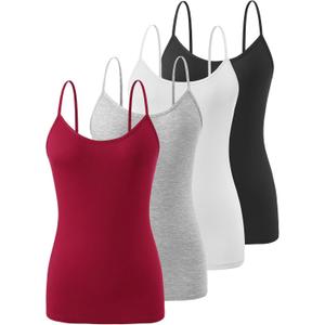 Air Curvey 4 Pack Camisole Tops for Women Basic Undershirt Tanks Adjustable Spaghetti Straps Camis Seamless Soft Layering Top (X-Large, Black White Gray Red)