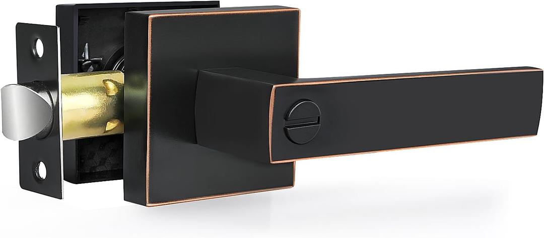 Privacy Door Levers, 1 Pack Oil Rubbed Bronze Door Handles Interior Heavy Duty Bed and Bath Keyless Door Locksets, Reversible for Left Right Handed Doors
