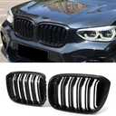 SNA Front Kidney Grille for 2018-2021 BMW X3 G01 2019-2021 X4 G02 (Double Slats ABS Gloss Black X3 Grill, X4 Grill)