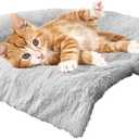 Calming Dogs/Cats Bed Mats, Dog Pad Washable Removable Couch Cover, Plush Long Fur Mat for Pets, Waterproof Lining, Perfect for Small, Medium and Large Dogs and Cats (Light Gray, 31"x23")