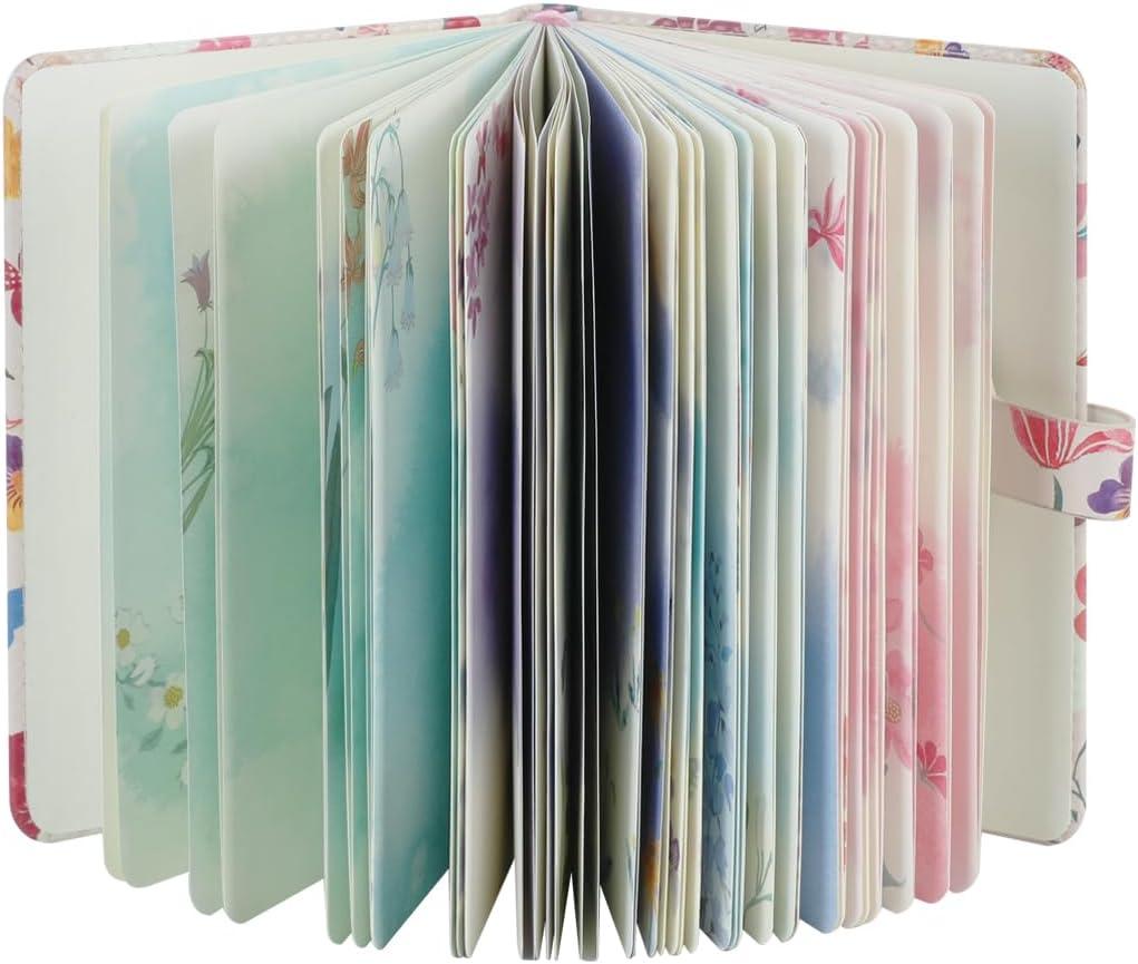SIIXU Pretty Small Pocket Notebook for Women - Ideal Travel Journal with Unique Floral Illustrations, Unlined Journal for Writing, Vegan Leather, A6, Blank, Pink