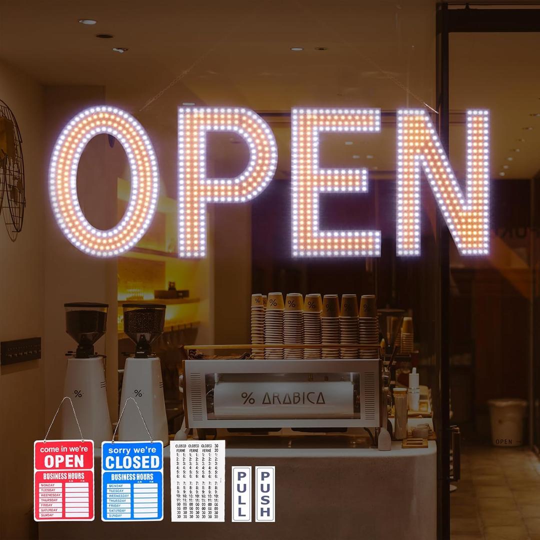 Open Sign for Business, 40"x14" Dimmable Large LED Open Signs with Hanging Installation for Cafes Store Restaurant Office Bar Pubs Hotel Salon Warm White