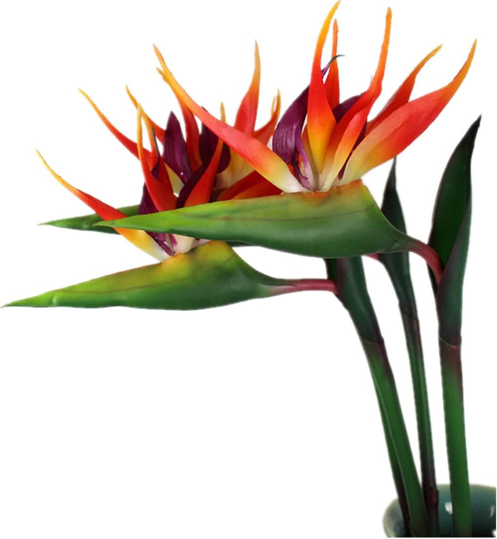3 Pcs Large Bird of Paradise 32 Inch Permanent Flower,UV Resistant No Fade Flower Part is Made of Soft Rubber PU,Artificial Flower Plants for Home Office,Flower Stem 1/2 Inch,Orange Red
