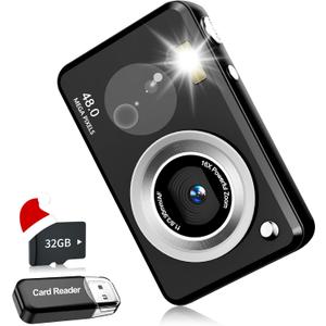 Digital Cameras FHD Camera for Kid Boys Girls Compact Digital Point and Shoot Camera with 16X Zoom 32GB Card Kids Camera for Kids (grayish black)