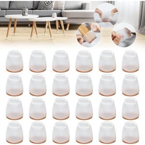 24 Pcs Chair Leg Floor Protectors, MAYZOLOP Silicone Felt Furniture Leg Pad for Protecting Floors from Scratches and Noise, Round Chair Feet Protectors (Small fit:0.8''-1.3'')