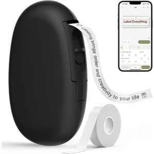 SUPVAN E10 Bluetooth Label Maker Machine with Tape, Continuous Waterproof Label, Versatile App with 35 Fonts and 1k+ Icons, Inkless Labeler for Home, Kitchen, School, Office Organization, Black
