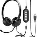 USB Headset with Microphone for PC Laptop, JabNecter 3.5mm Headphones with Microphone Noise Canceling & Volume Control, Computer Headset with Mute&Sidetone for VoIP Skype MS Teams Online Conference (1 Count (Pack of 1))