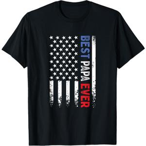 Father's Day Best Papa Ever with US American Flag T-Shirt for Women Men (Black, XXL)