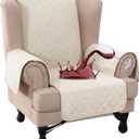 Turquoize 100% Waterproof Wing Chair Cover Wing Armchair Slipcovers Chair Couch Protector Triple Non-Slip Sofa Slipcover for Wing Chair Furniture Protector for Pets, Kids, Dog (Wing Chair, Ivory)