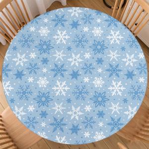 Aytipun Winter Round Fitted Tablecloth with Elastic for 40-44 Inch Tables Light Blue Christmas Holiday Theme Print Snowflake Fitted Table Cover Waterproof Farmhouse Indoor Outdoor Patio Picnic Party
