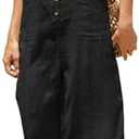 Yeokou Women Button Down Jumpsuits Cotton Linen Sleeveless Casual Wide Legs Rompers Loose Overall with Pockets, S