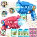 Bubble Gun Mchaine Toys for Kids: Automatic Bubble Blaster with 2 Bottles Refill Solution - Bubble Maker for 3-8 Year Old Boy Girl Kids, Outdoor Toys for Easter Birthday Wedding Party Gift (Blue, Red)